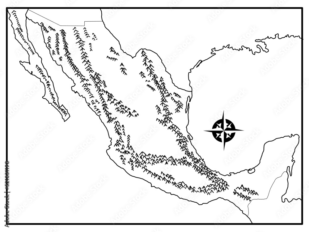 Map of the orography of Mexico without names and without political