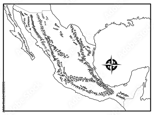 Map of the orography of Mexico without names and without political division