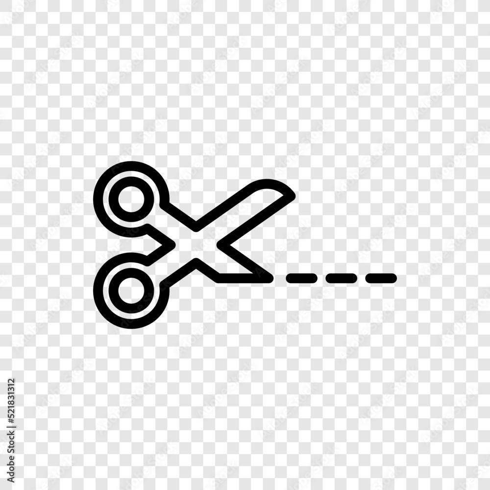 Scissors and cut line simple icon vector. Flat design. Transparent grid.ai Scissors and cut line simple icon vector. Flat design. Transparent grid.ai