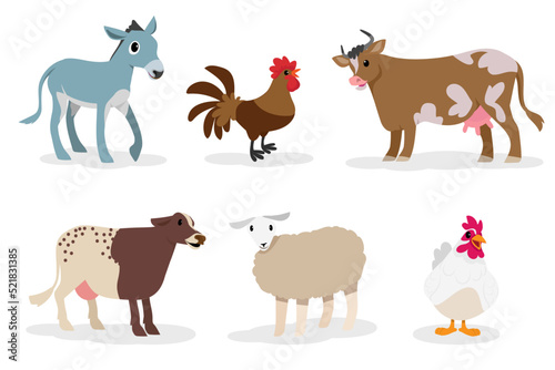 Cute animals in ranch, Farm and agriculture. illustrations of village life and objects Design for banner, layout, annual report, web, flyer, brochure, ad. © varattaya