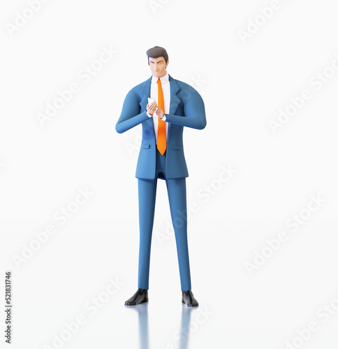 Successful businessman search information on mobile device. Busy person, professional, help, support, advisory concept 3D rendering illustration. 