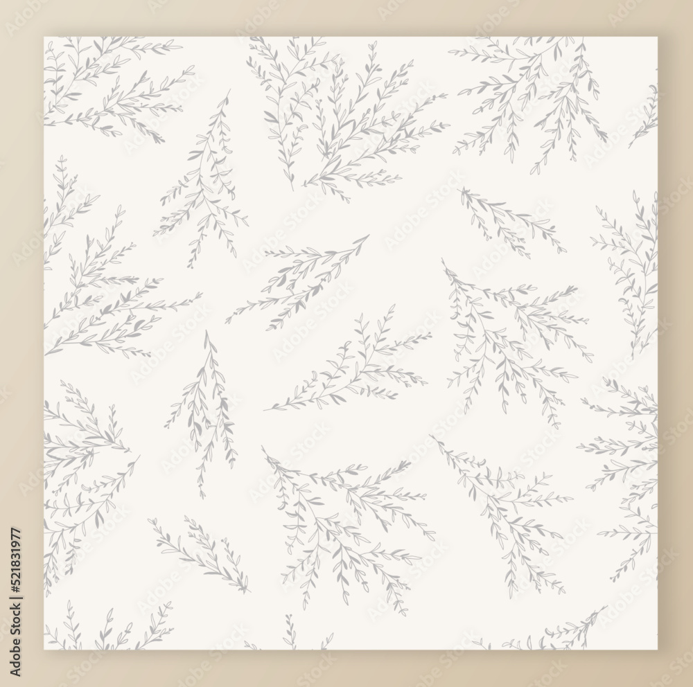Vector seamless pattern with twig and leaves silhouette. Background with decorative twigs of tree Vector seamless pattern with twig and leaves silhouette. Background with decorative twigs of tree