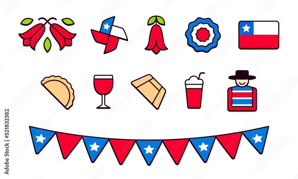 Chile Fiestas Patrias icon set vector de Stock Adobe Stock