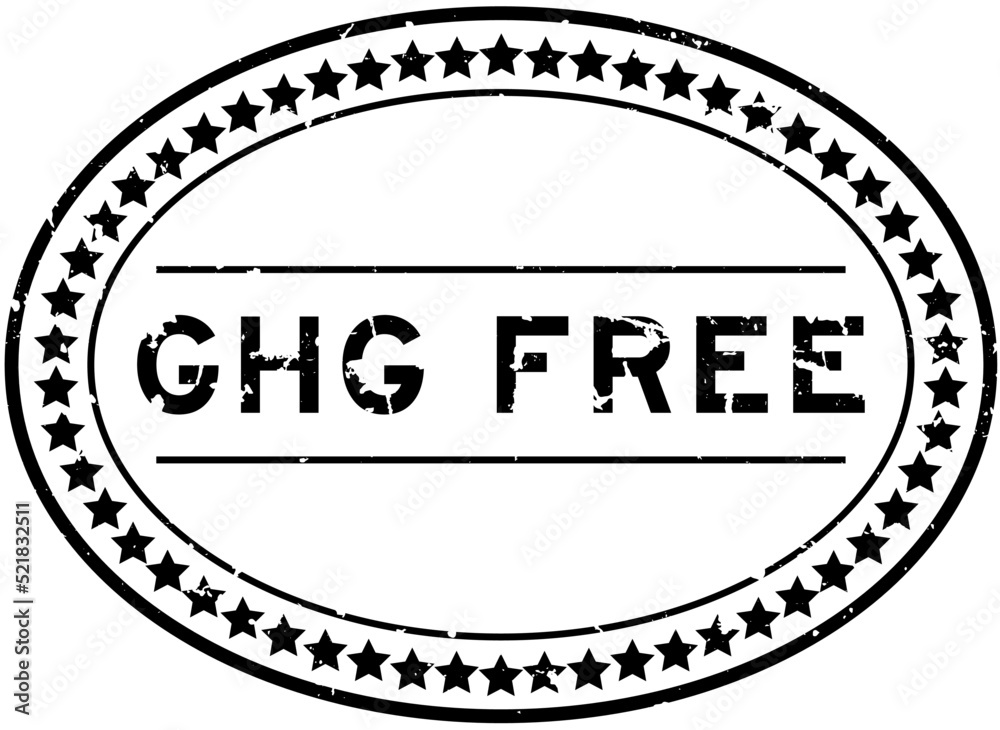 Grunge black GHG (Abbreviation of greenhouse gas) free word oval rubber seal stamp on white background