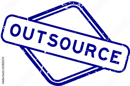 Grunge blue outsource word rubber seal stamp  on white background