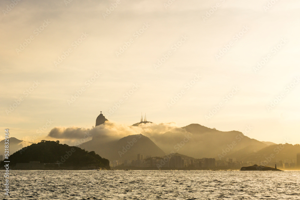 View from the sea of the coast of Rio de Janeiro City, State of Rio de Janeiro, Brazil. 
