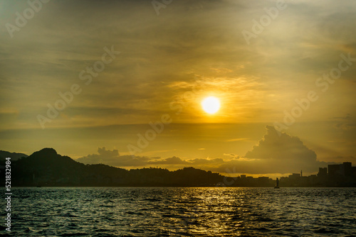 Sunset over the sea at the Guanabara Bay  Rio de Janeiro City  State of Rio de Janeiro  Brazil.