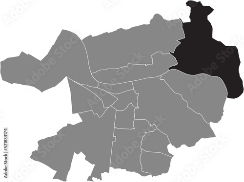 Black flat blank highlighted location map of the 
ZIEGELHAUSEN DISTRICT inside gray administrative map of Heidelberg, Germany
