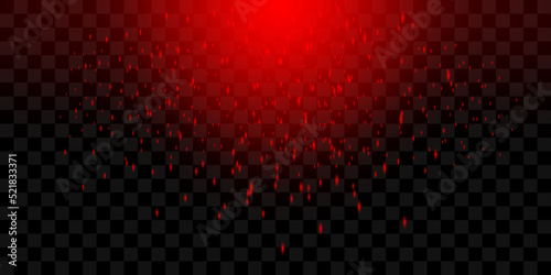 Red sparks sparkle with a special light effect. Vector sparkles on a transparent background.