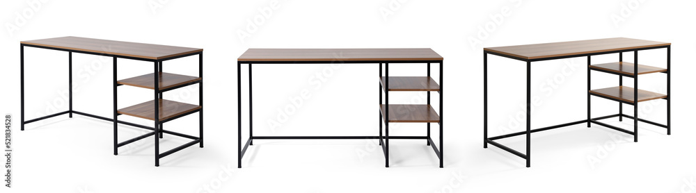 Metal desk and shelf isolated on white background .different angle Metal desk and shelf isolated on white background .different angle