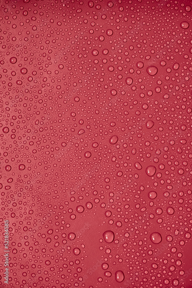 Water drops on red background.