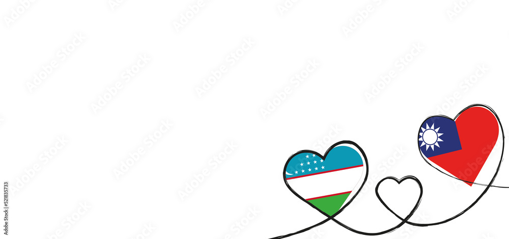 Drei Herzen mit der Fahne von Taiwan und Usbekistan