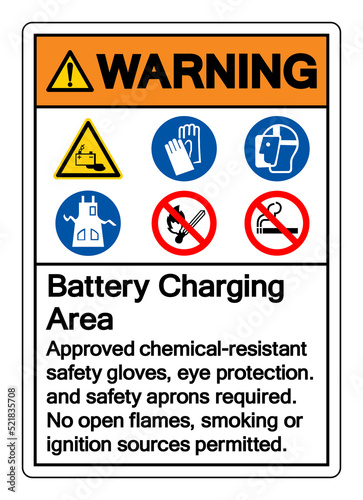 Warning Battery Charging Area Symbol Sign, Vector Illustration, Isolated On White Background Label .EPS10