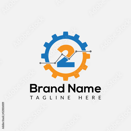Tech Gear Logo On Letter 2 Template. Tech Gear On 2 Letter, Initial Tech Gear Sign Concept	