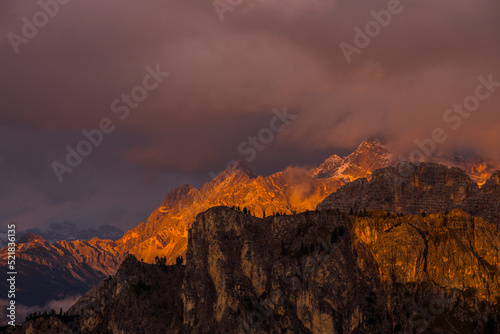 Sunset in Dolomites mountains, Alps, northern Italy