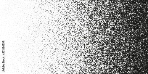 Stipple pattern, dotted geometric background. Stippling, dotwork drawing, shading using dots. Pixel disintegration, random halftone effect. White noise grainy texture. Vector illustration