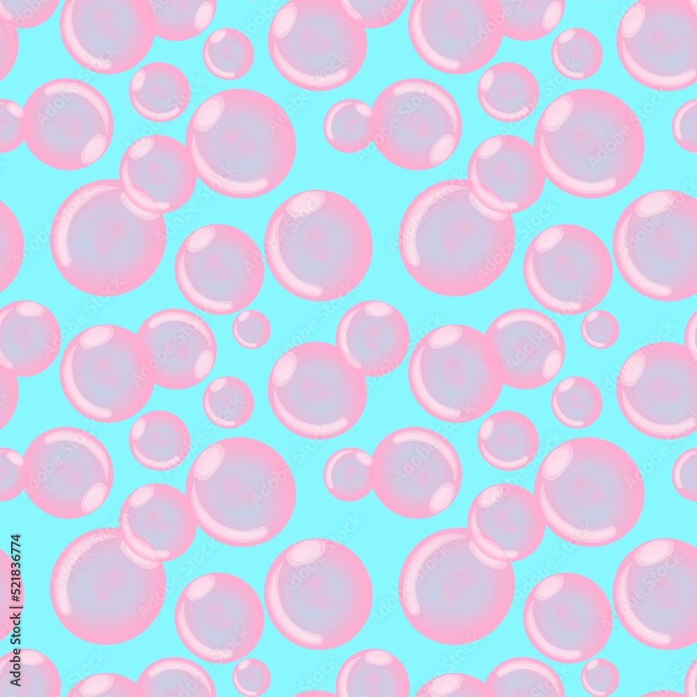 Seamless pattern with gum bubbles. Bright background of bubble gum colors. Pink balloons on a blue background.