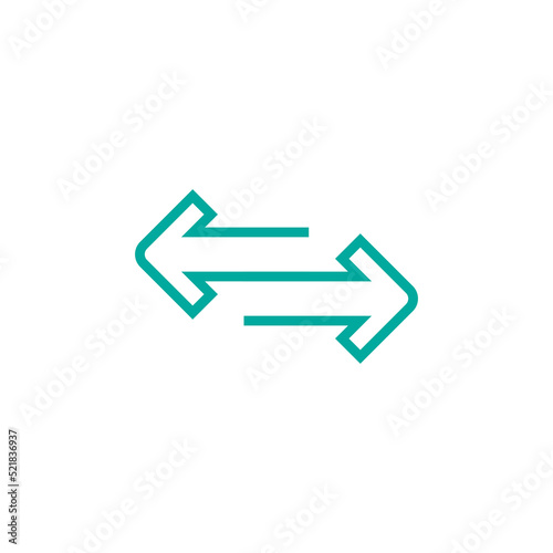 Vector transfer, on the way icon. Two opposite horizontal arrows isolated on white. Flat stretch or distance icon. Exchange button. Flip flop pictogram.