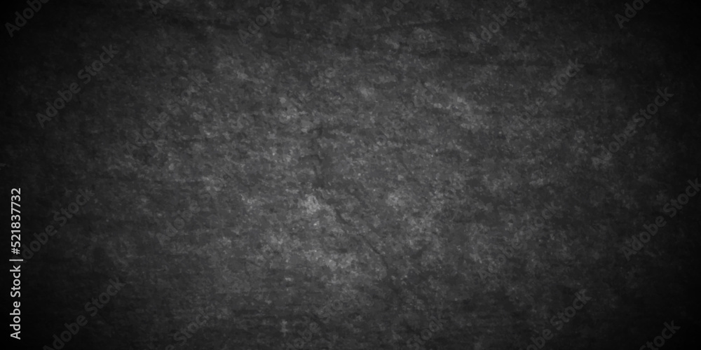 Dark black stone grunge cracked textured concrete background. Panorama dark grey black slate background or texture. Vector black concrete texture. Stone wall background.	