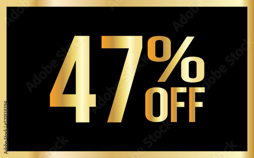 47% discount. Golden numbers with black background. Banner for shopping, print, web, sale illustration