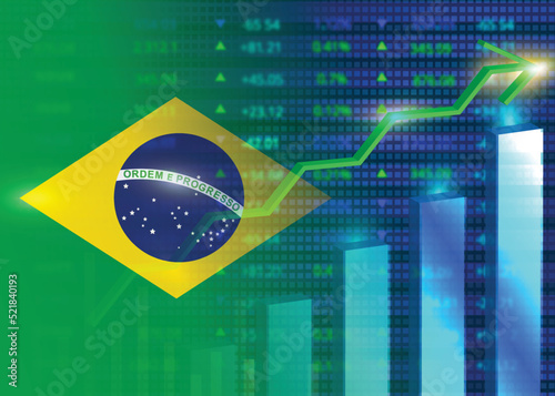 Economic growth in Brazil.Brazil's stock market.Brazilian flag with charts,growth arrow