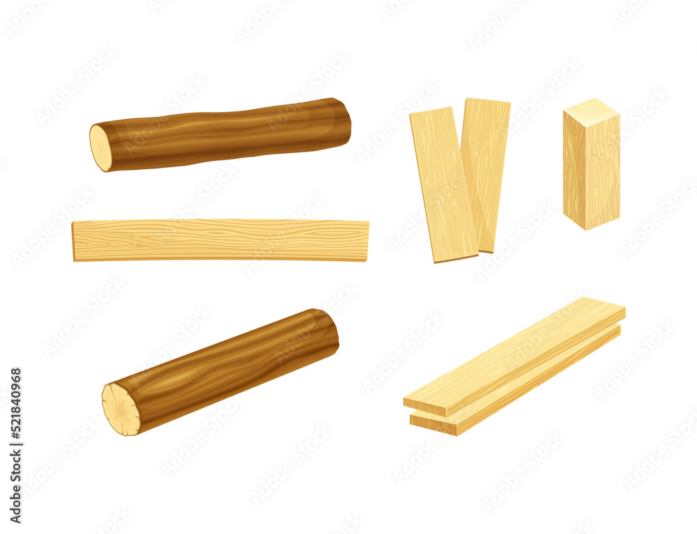 Wood Material with Free of Knots Log, and Planed Plank Vector Set Wood Material with Free of Knots Log, and Planed Plank Vector Set