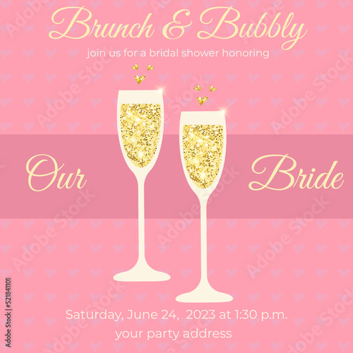 Brunch and bubbly invitation card with champagne glasses.