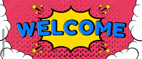 Welcome banner in comic retro style.