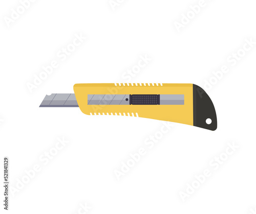 The yellow stationery knife  logo design. Cutter, Construction Tool vector design and illustration.