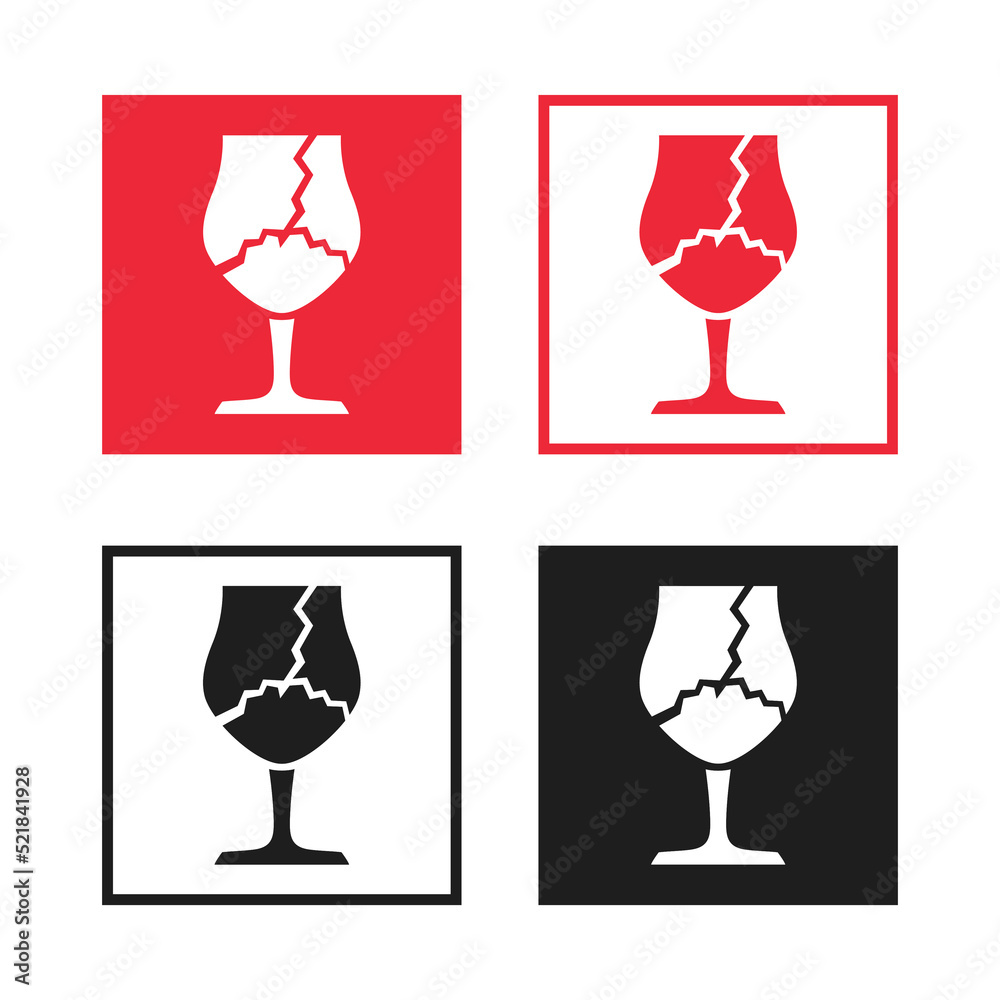 Fragile labels or sticker templates. Broken glass vector illustration