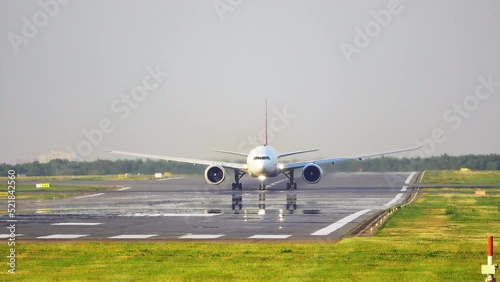 4K Big passenger airplane taking off from the runway . 