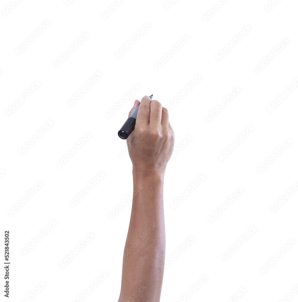 Hand with marker writing isolated on white background Hand with marker writing isolated on white background