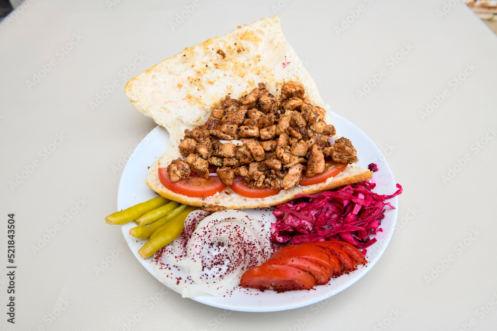 Meat Chicken Doner, between bread (Turkish Name ekmek arasi doner