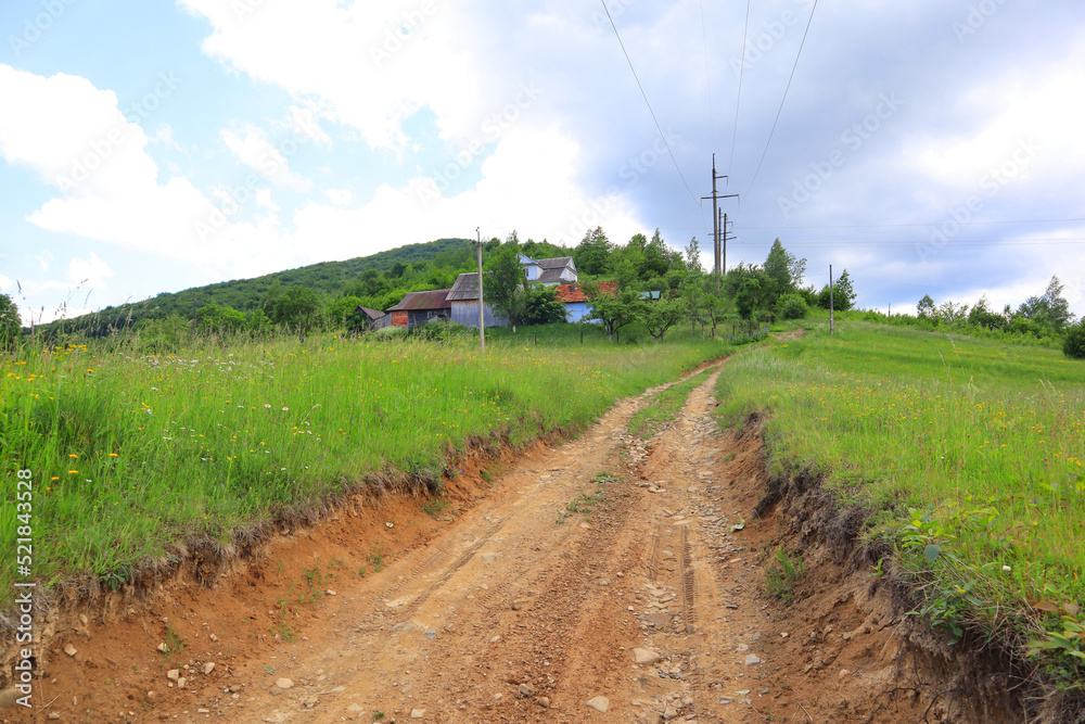 Landscape with road in the Carpathian Mountains in Yaremche, Ukraine Landscape with road in the Carpathian Mountains in Yaremche, Ukraine