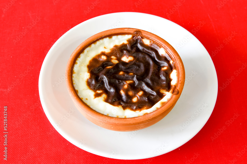 Baked rice pudding turkish milky dessert sutlac, keskul (Turkish name; firin sutlac) Baked rice pudding turkish milky dessert sutlac, keskul (Turkish name; firin sutlac)