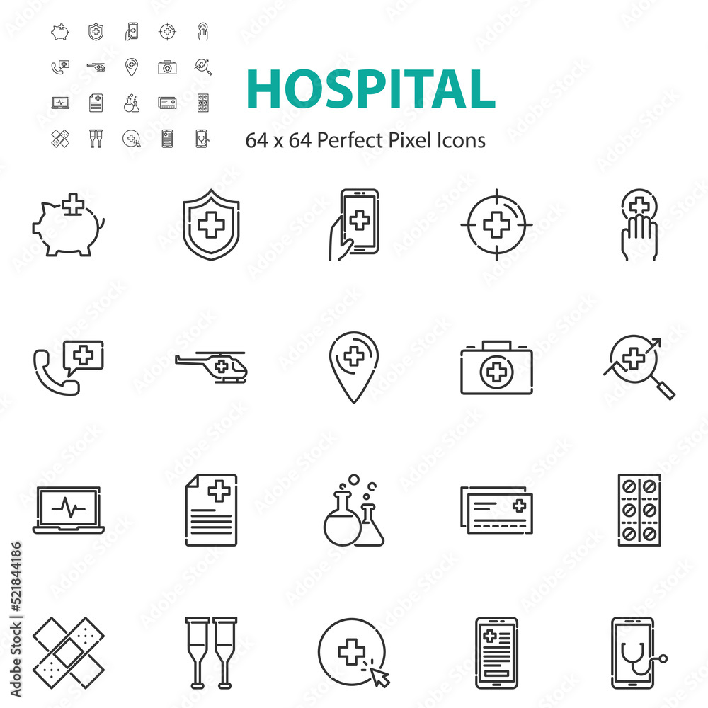 set of hospital line icons