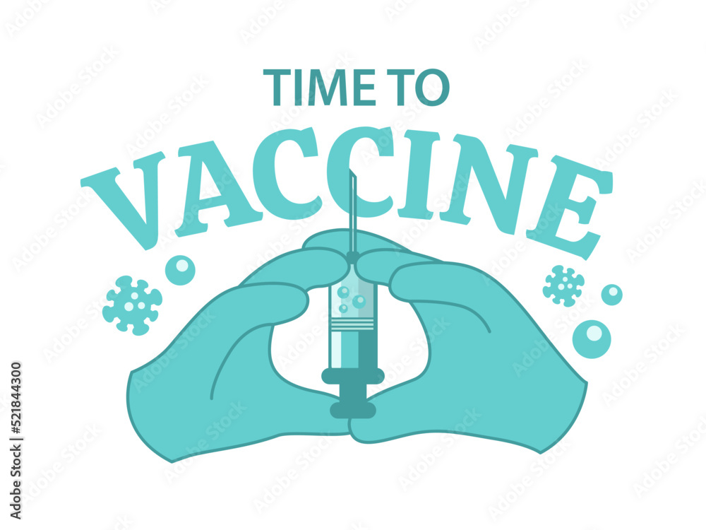green medical glove illustration holding injection. vaccination schedule time, vaccine month - obrazy, fototapety, plakaty 