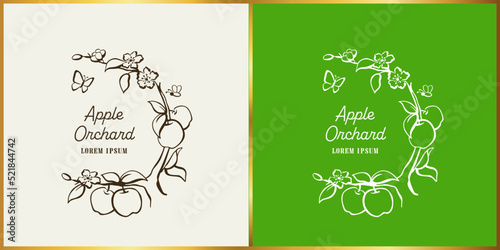 idyllic fruit orchard, art deco & art nouveau style, vector, logo illustration vol.1