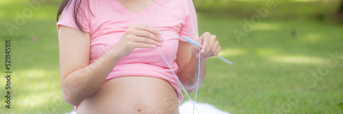 Wallpaper Mural Happiness young asian woman pregnant sitting doing knit hat with for relaxation in the park, mother practicing hobby for leisure in the garden, activity for pregnancy and lifestyles concept. Torontodigital.ca