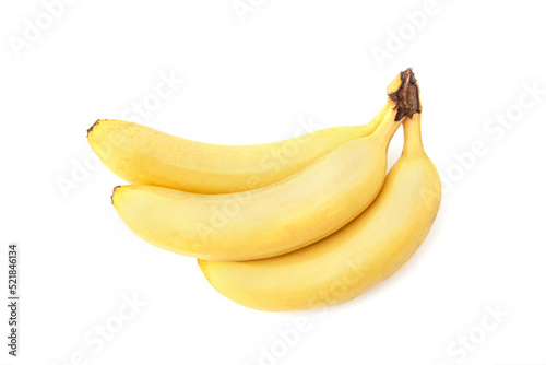 Banana on white background. Flat lay. Top view. Summer concept