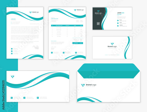 Green oraganic Staionery design template bundle with business card, letterhead, invoice and envelope
