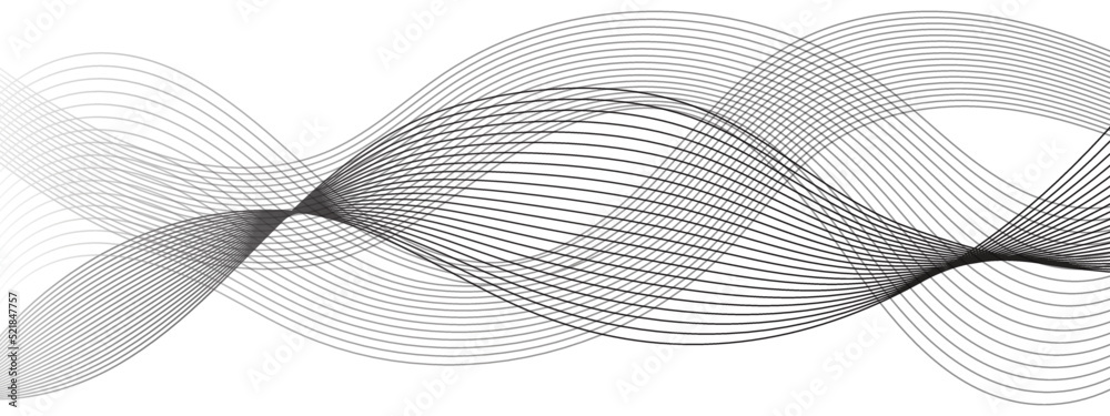 Abstract wavy gray stream element for design on a white background isolated. Wave with lines created using blend tool.