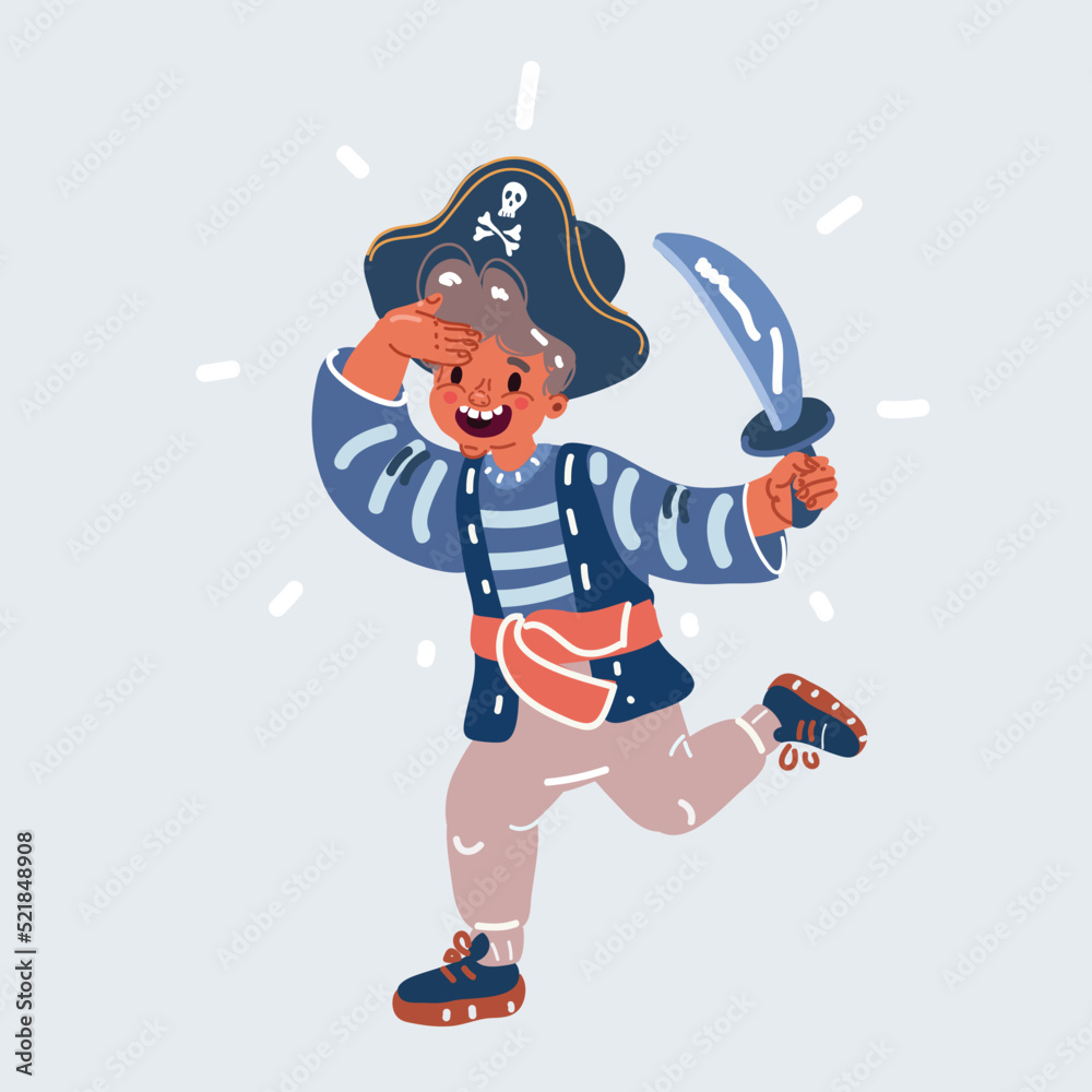 Obraz premium Vector illustration of Cartoon pirate boy holding a sword