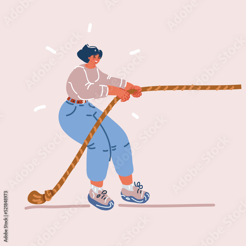 Vector illustration of woman pulling rope