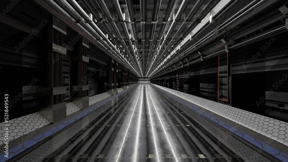 abstract background of Sci Fi gate tunnel industrial Futuristic Spaceship , 3D illustration rendering abstract background of Sci Fi gate tunnel industrial Futuristic Spaceship , 3D illustration rendering