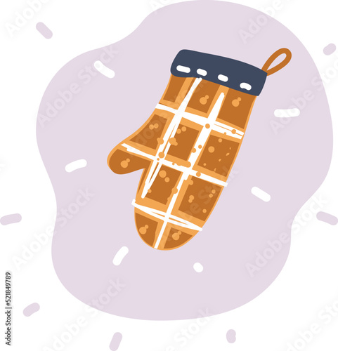 Vector illustration of A glove and oven mitt hang on the counter icon. Kitchen utensils concept. Sign of heat protective home textiles. Oven mittens and potholders.