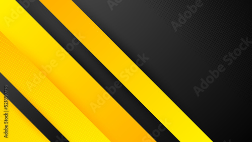 Black and yellow overlap background. Texture with dark metal pattern. Modern overlap dimension vector design. Futuristic perforated technology abstract background with yellow glowing lines