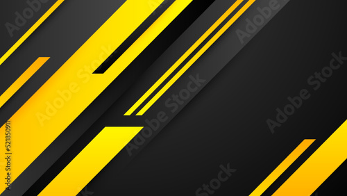 Black and yellow overlap background. Texture with dark metal pattern. Modern overlap dimension vector design. Futuristic perforated technology abstract background with yellow glowing lines