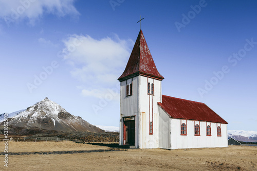 Hellnar church in the Snaefellsnes peninsula of Iceland photo