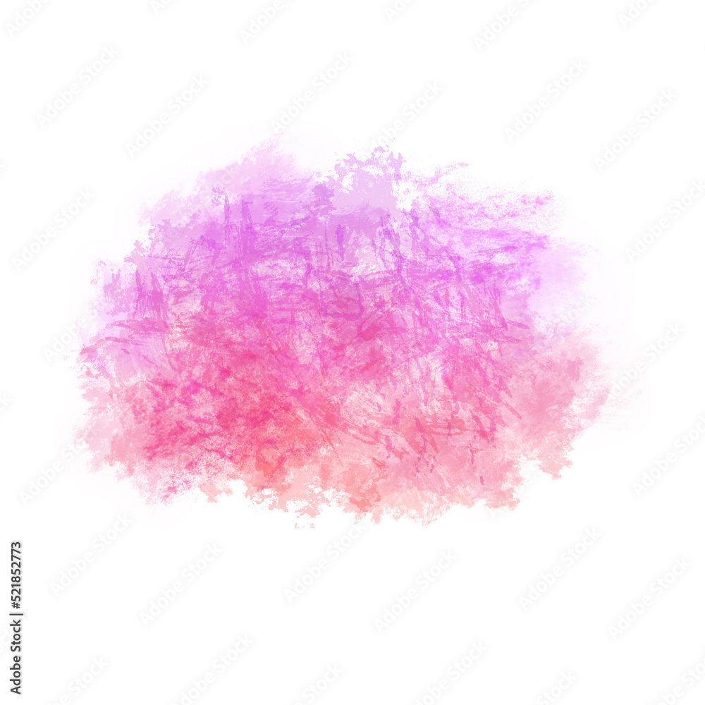 Pink to orange gradient dreamy watercolor cloud isolated on white background. Abstract foggy blurred ink stain. Magic mist paintbrush spot. Fairy tale smoke blot. Hand-drawn paintbrush oval frame.